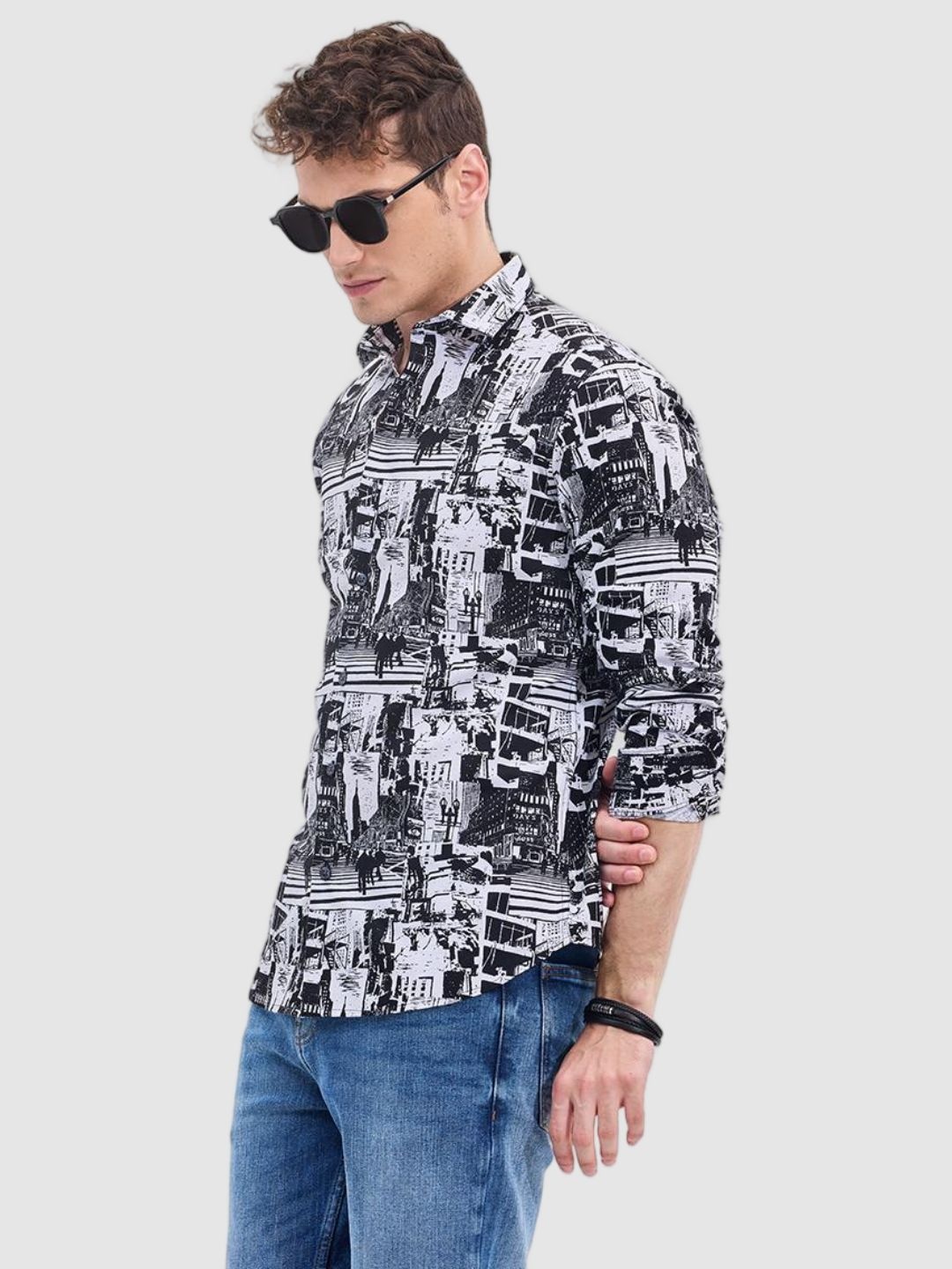 

Snitch Men Smart Fit Spread Collar Graphic Printed Cotton Casual Shirt, White