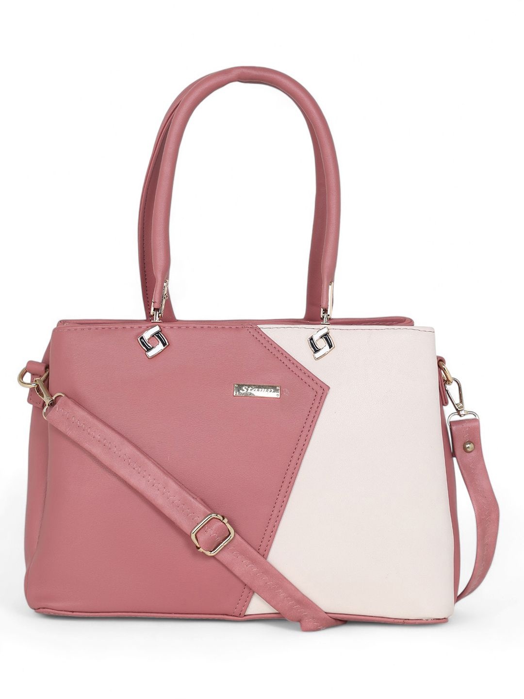 

Stamp Women Colourblocked Structured Satchel Bag, Pink