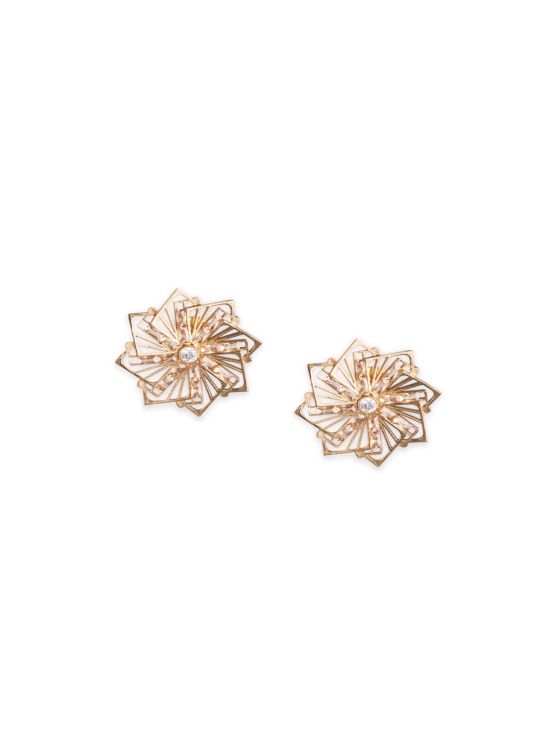 

GAURISH BESPOKE JEWELLERY Gold-Plated Zircon Stone Studded Floral Shaped Studs