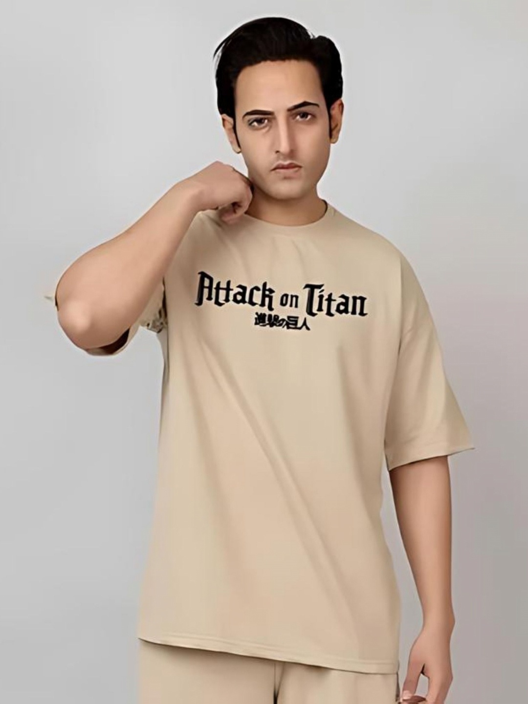 

Crazybee Tshirt Men Graphic Printed Round Neck Relaxed Fit Cotton T-shirt, Beige