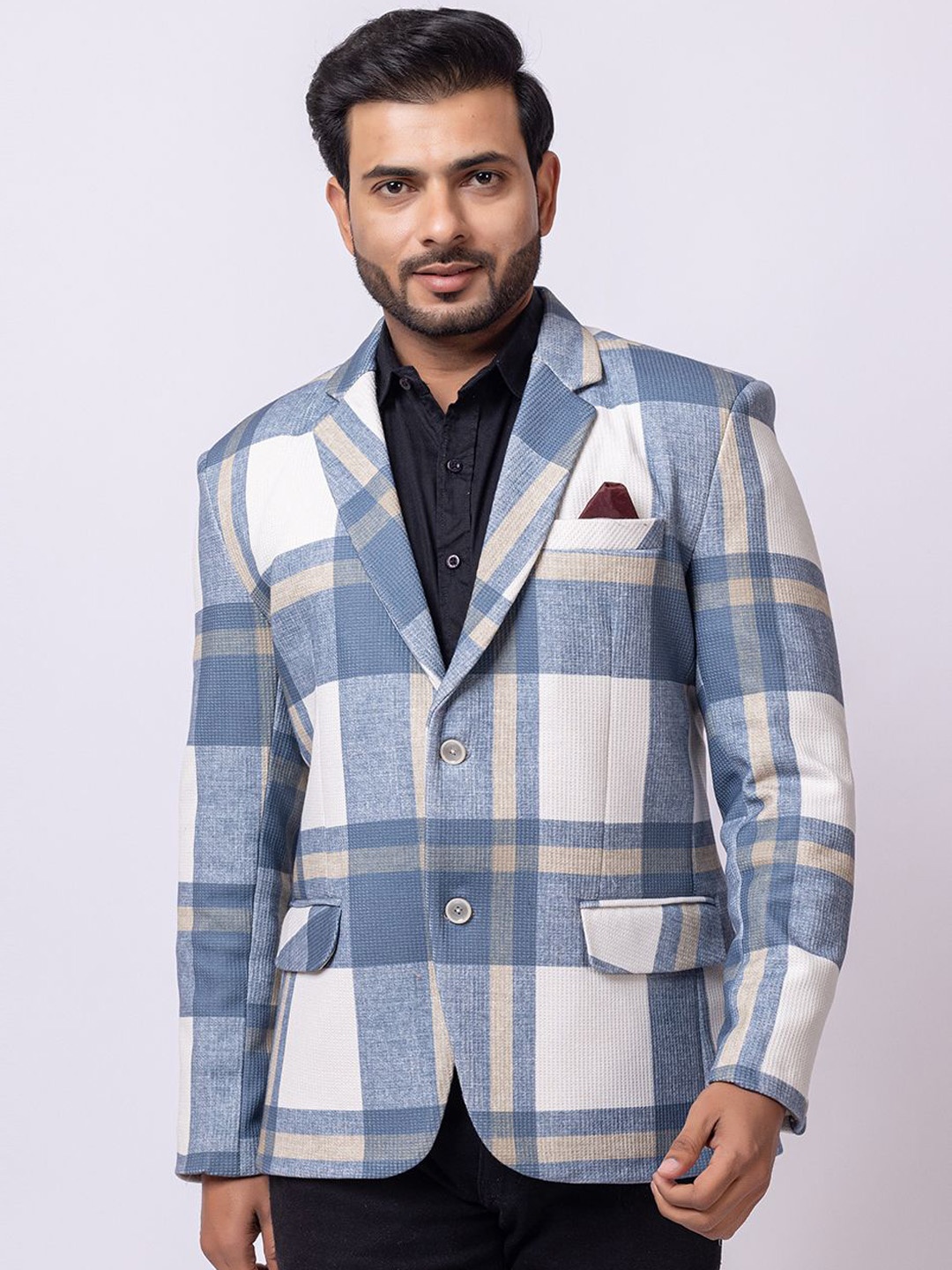 

GEE 5 Checked Single Breasted Formal Blazer, Blue