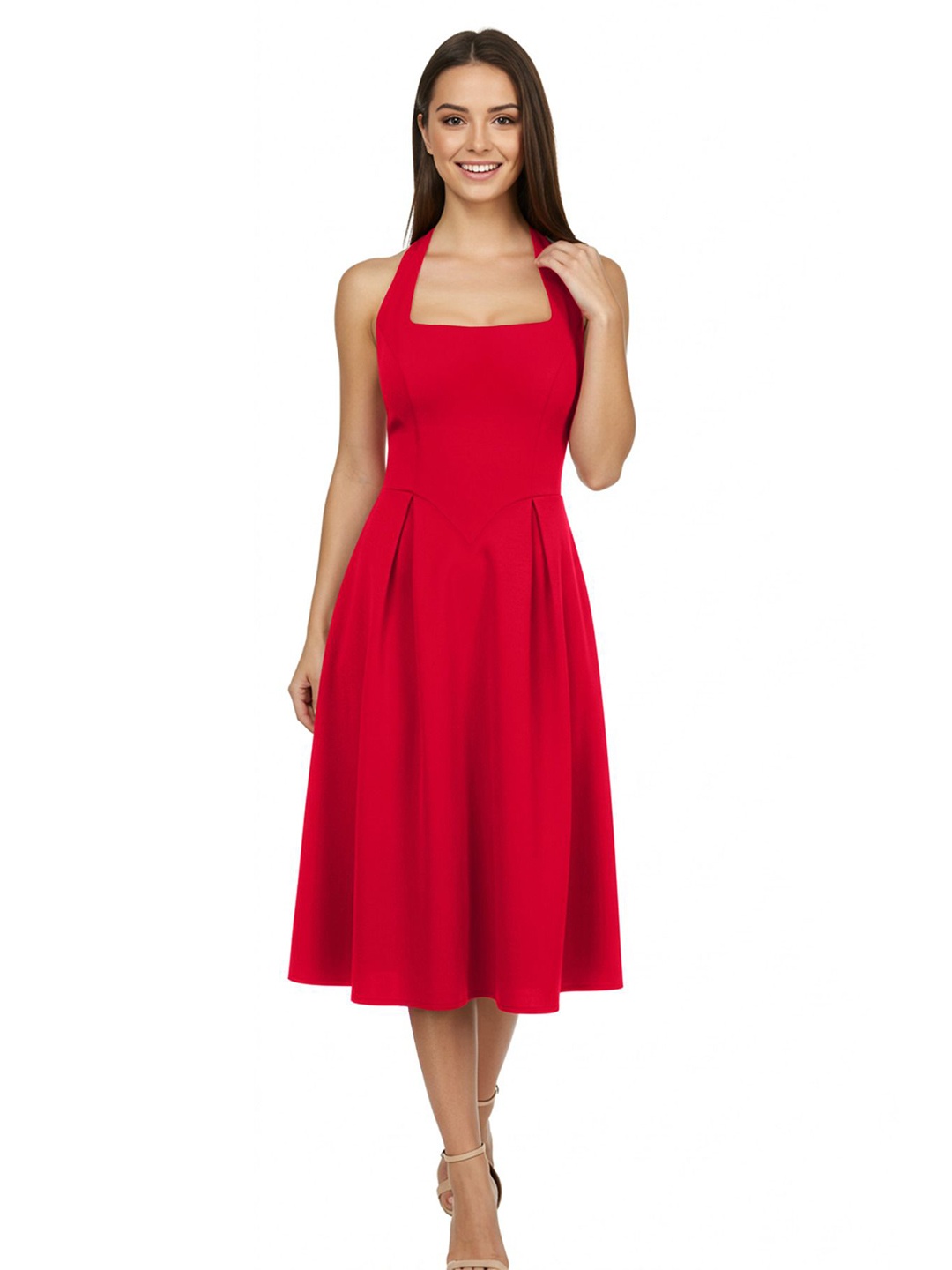 

Trendyol Halter Neck Fit & Flare Dress, Red