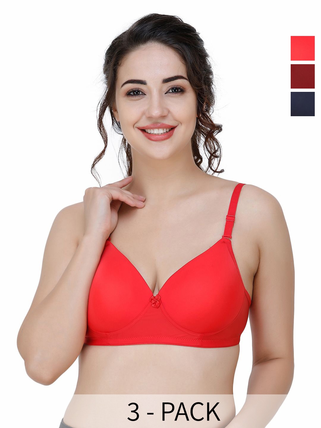 

College Girl Pack Of 3 Full Coverage Seamless Lightly Padded T-shirt Bra, Blue