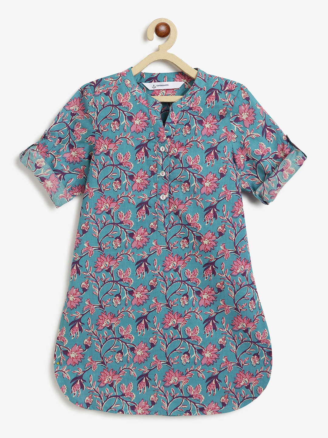 

Campana Girls Floral Printed Cotton Kurta, Teal