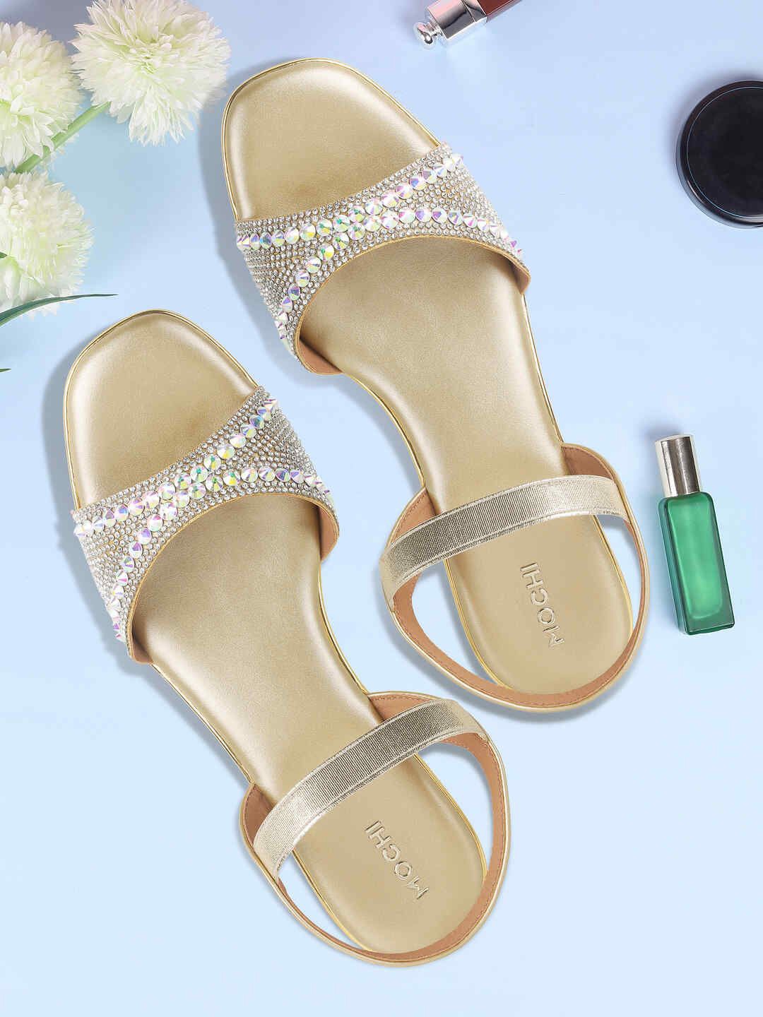 

Mochi Women Embellished Block Heel Sandals, Gold