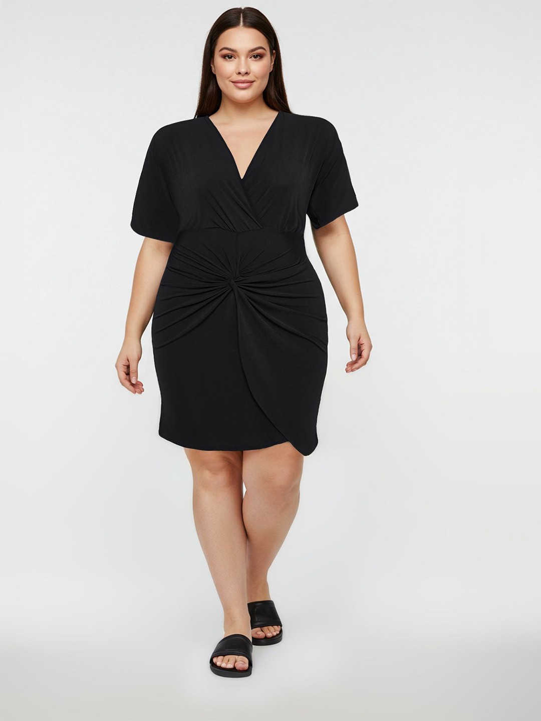 

Trendyol Women Wrap Plus Size Dress, Black