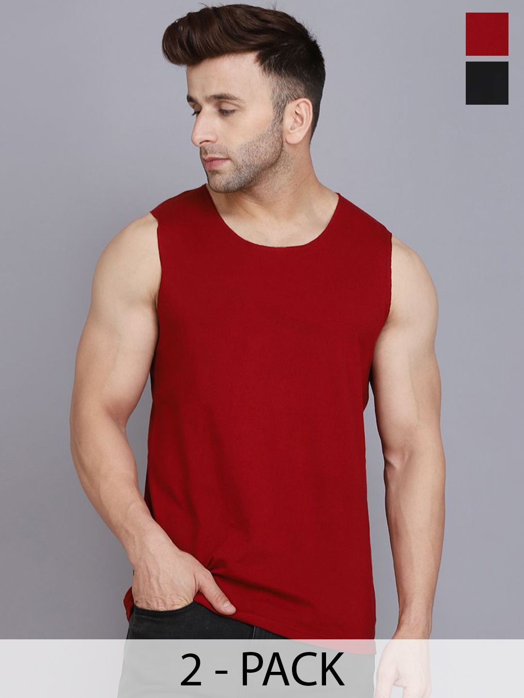 

Woostro Pack Of 2 Cotton Gym Vest, Black