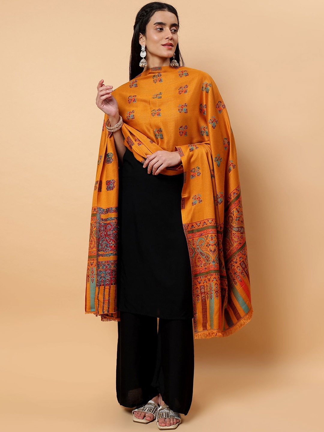 

Moda Chales Floral Woven Design Shawl, Mustard