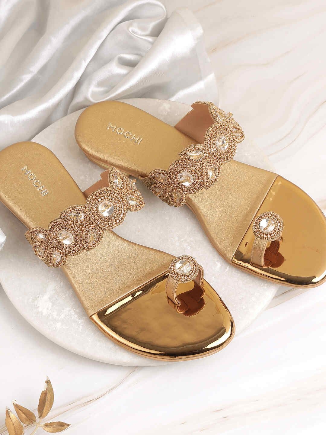 

Mochi Embellished Block Heel Sandals, Gold