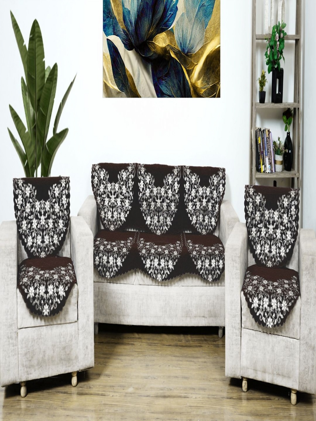 

Fashion Throw Coffee Brown & White Printed Jacquard Sofa Cover