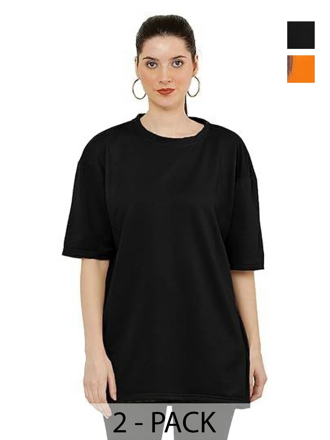 

NOTWILD Women Pack Of 2 Solid Round Neck Cotton T-shirts, Black