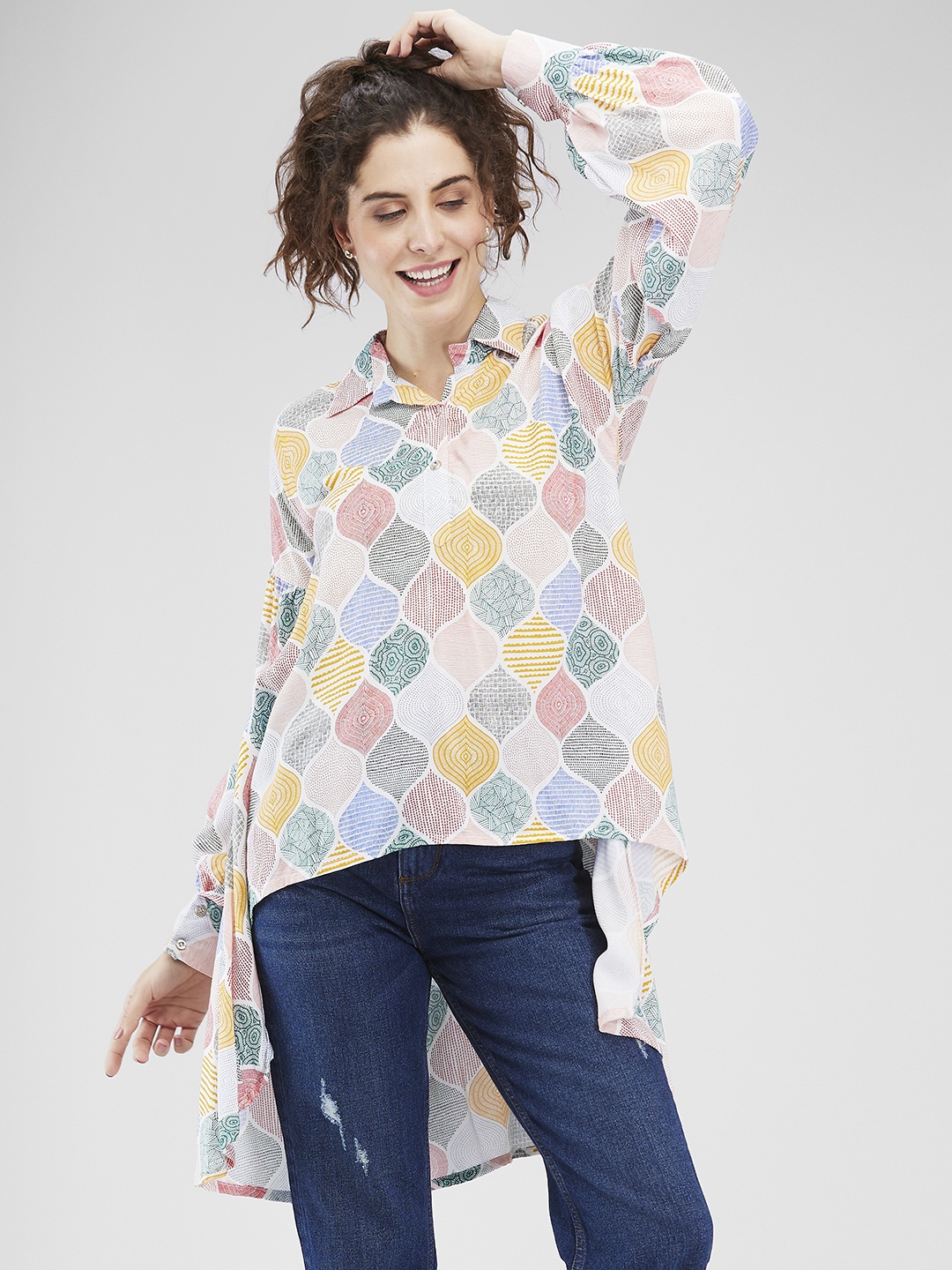 

Iti Women Relaxed Fit Spread Collar Abstract Printed Casual Shirt, Blue