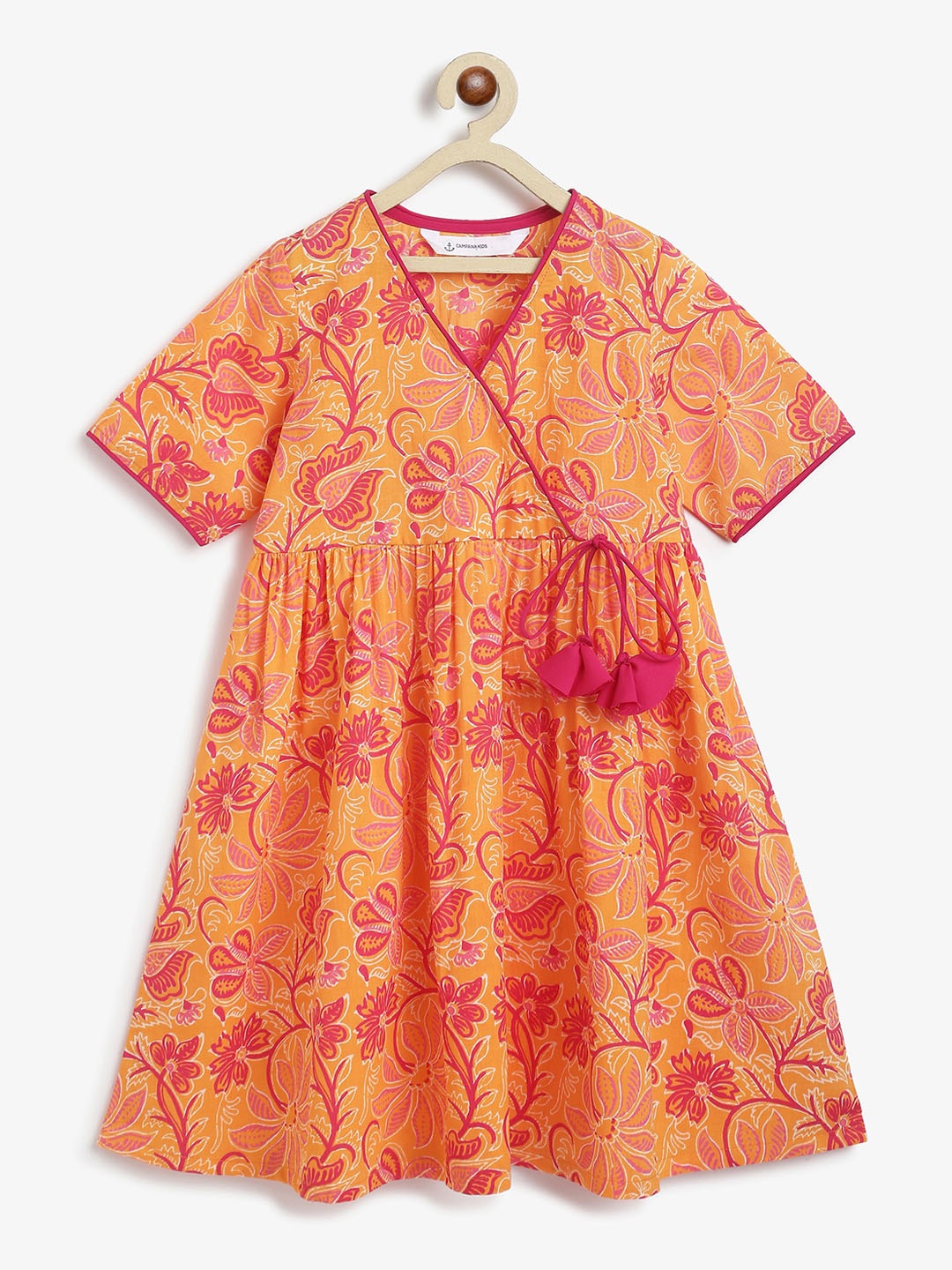 

Campana Girls Floral Printed Anarkali Cotton Kurta, Orange