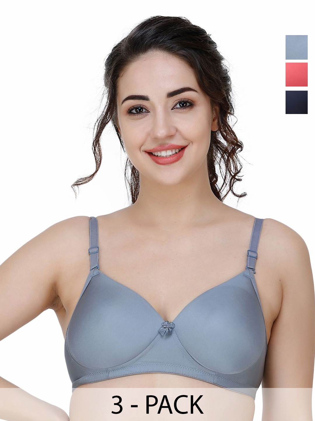 

College Girl Pack Of 3 Full Coverage Lightly Padded Seamless T-shirt Bra, Grey