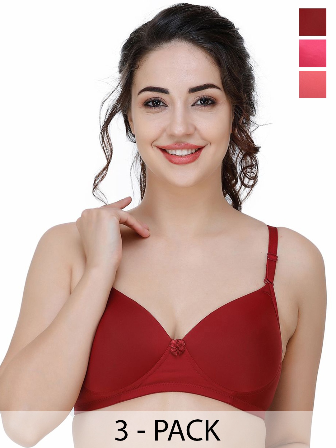 

College Girl Women Pack Of 3 Full Coverage Lightly Padded Bra, Maroon