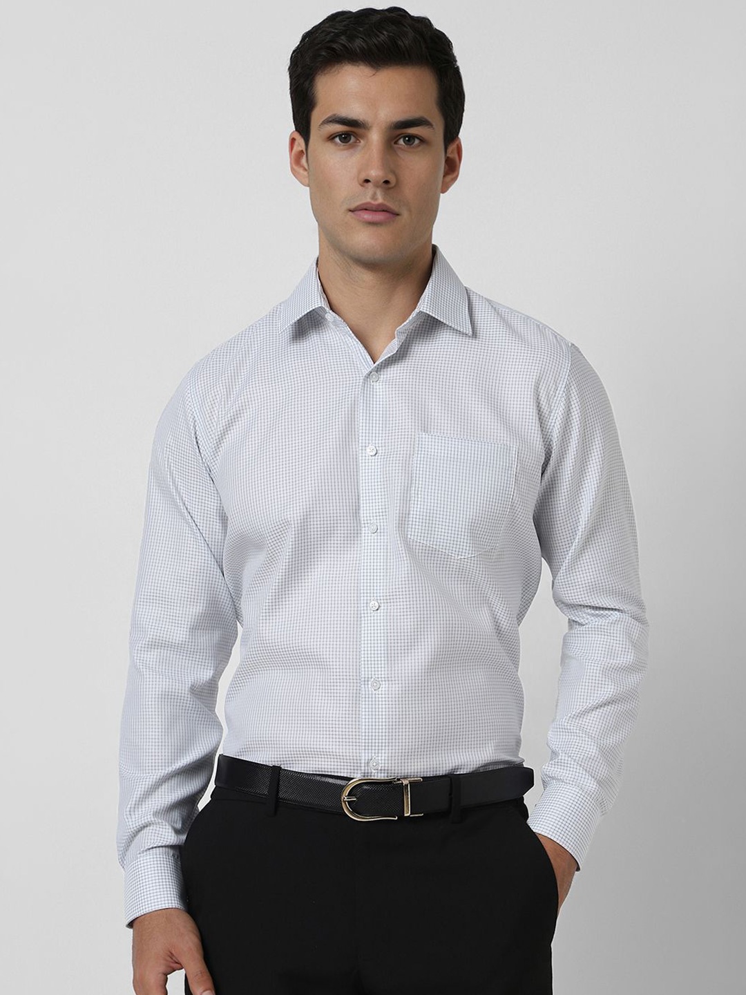 

Van Heusen Men Slim Fit Spread Collar Micro Checked Cotton Formal Shirt, White