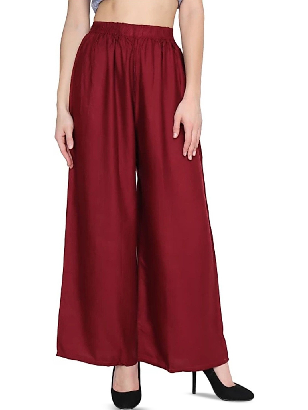 

FAMBEE Women Flared Knitted Palazzos, Maroon