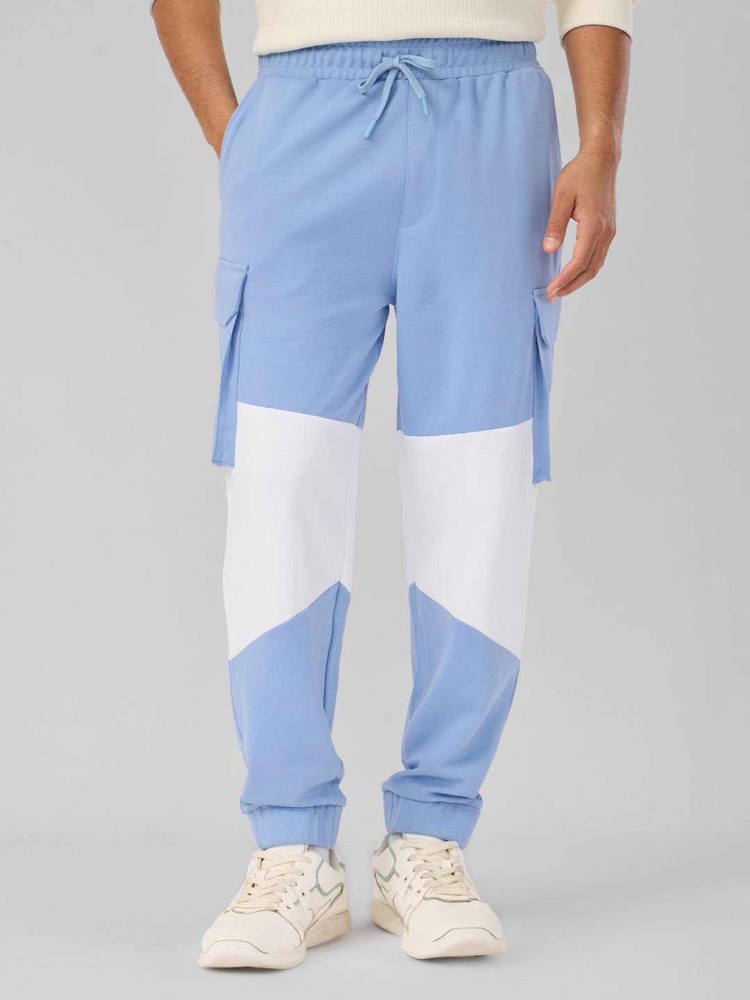 

The Souled Store Men Colourblocked Baggy-Fit Mid-rise Joggers, Blue