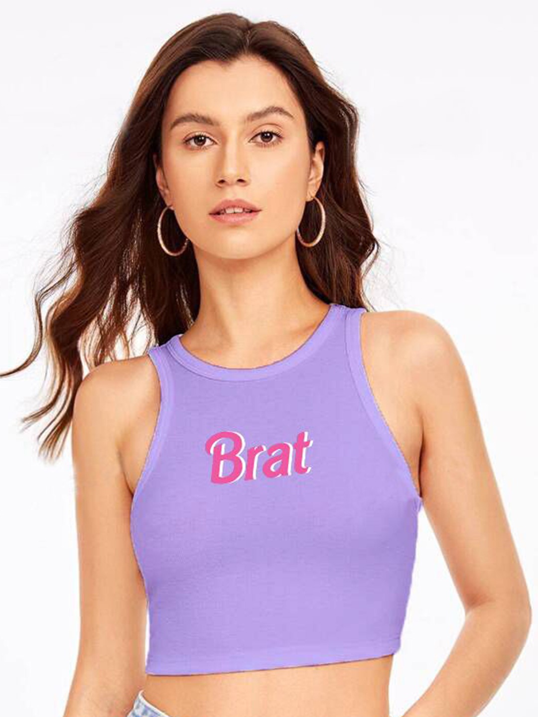 

The Roadster Lifestyle Co Printed Sleeveless Stretchable Crop Top, Lavender