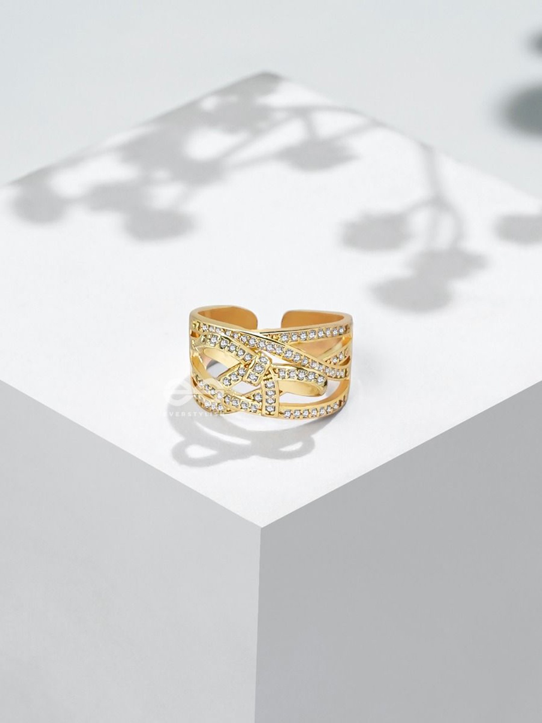 

EVERSTYLISH Playful Knots Cubic Zirconia Adjustable Finger Ring, Gold