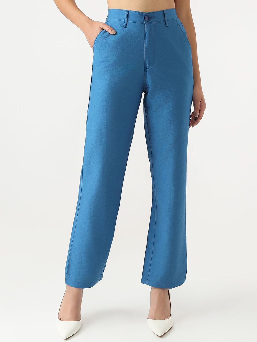 

Kraus Jeans Women Loose Fit High-Rise Cotton Trousers, Blue