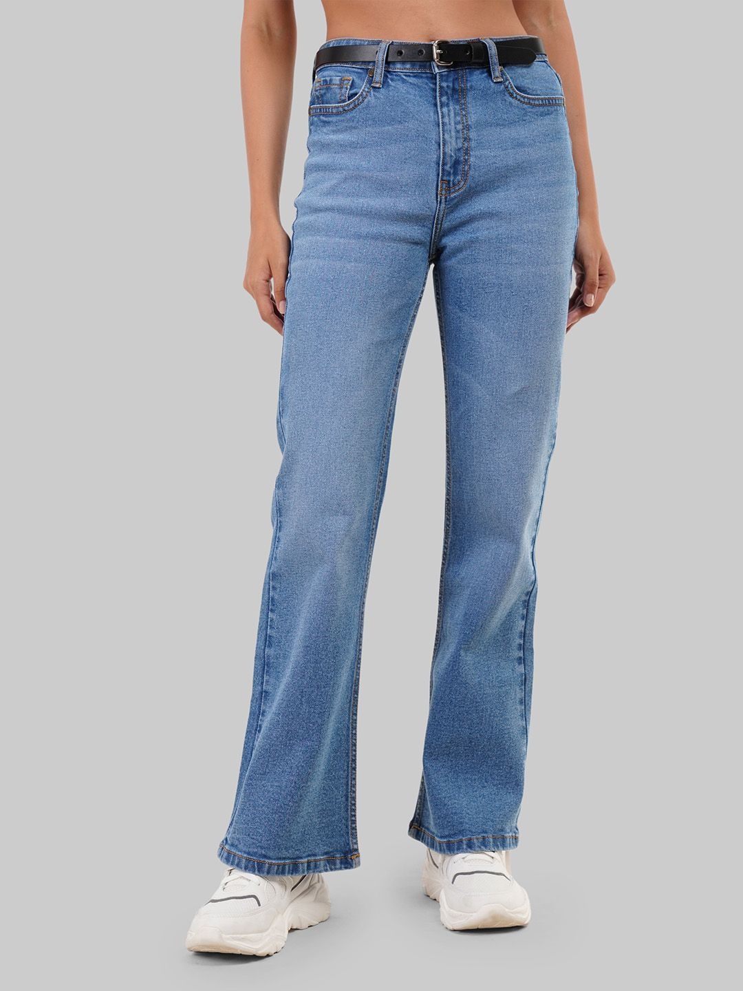 

Underrated Club Women Pure Cotton Bootcut High-Rise Light Fade Jeans, Blue
