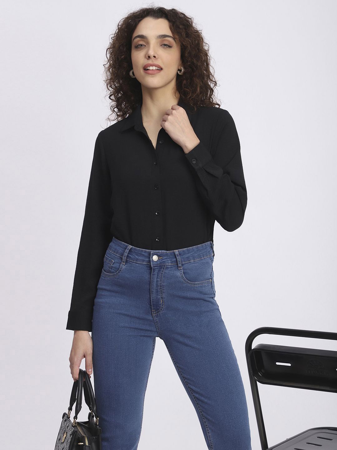 

R&B Shirt Style Top, Black