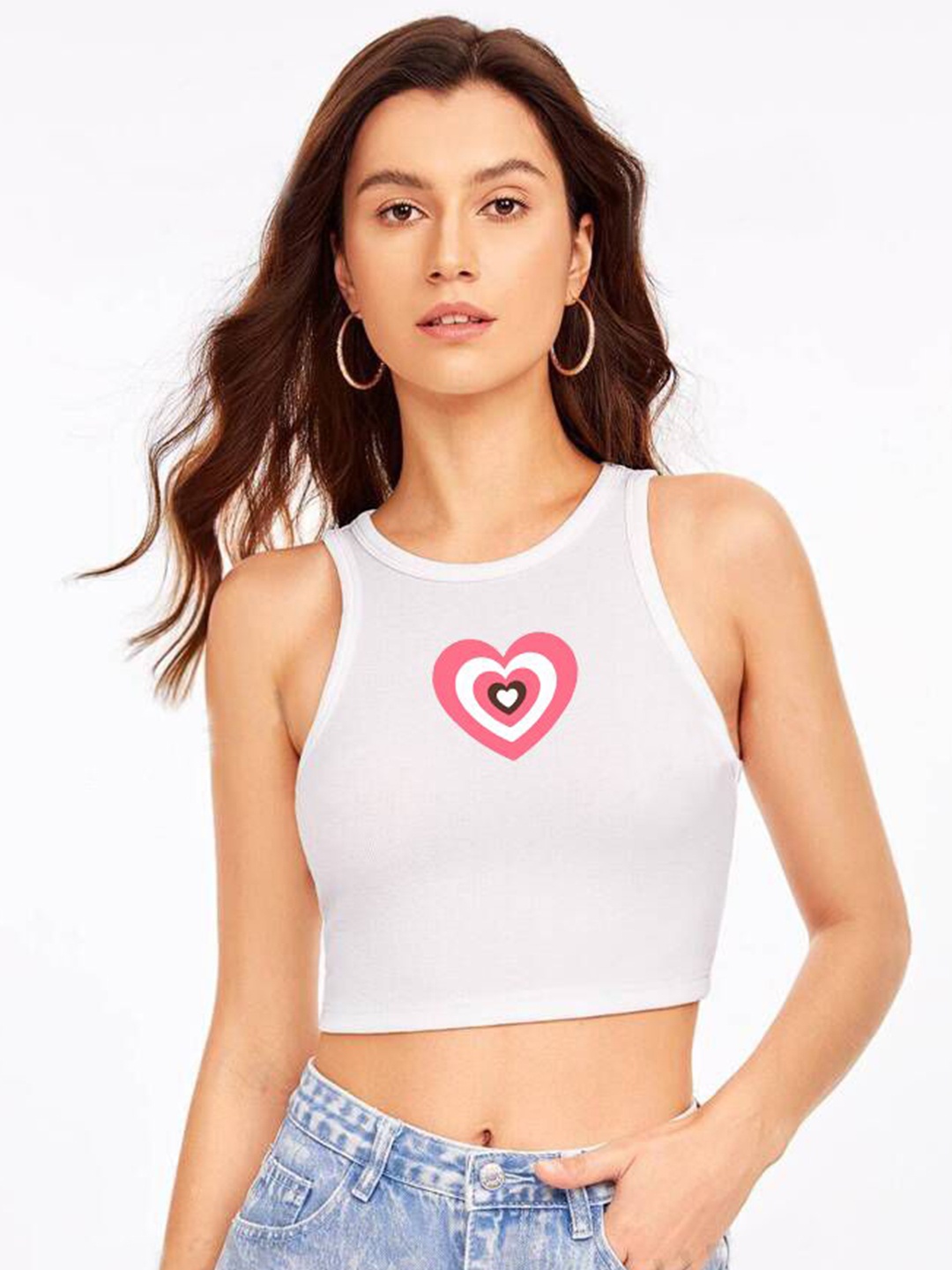 

The Roadster Lifestyle Co Printed Sleeveless Stretchable Crop Top, White