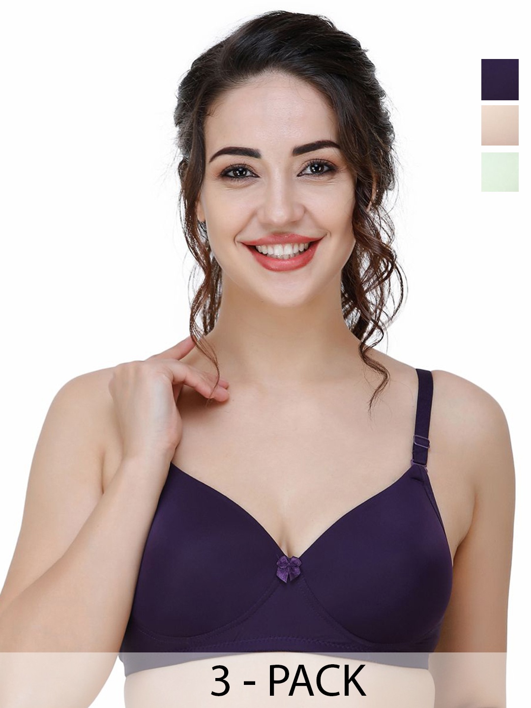 

College Girl Full Coverage Lightly Padded Bra pack of 3, Purple