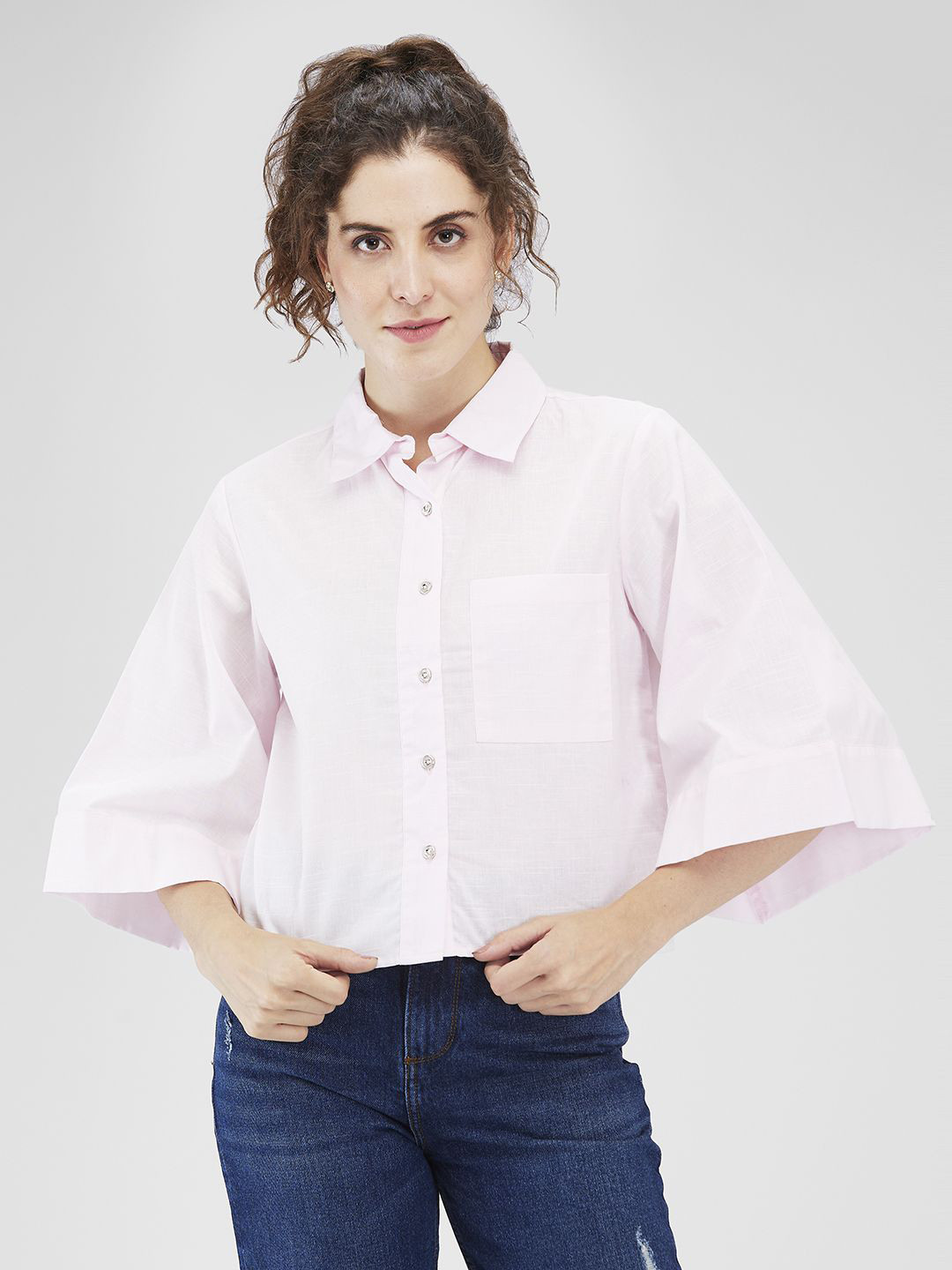 

Iti Women Spread Collar Solid Casual Shirt, Pink