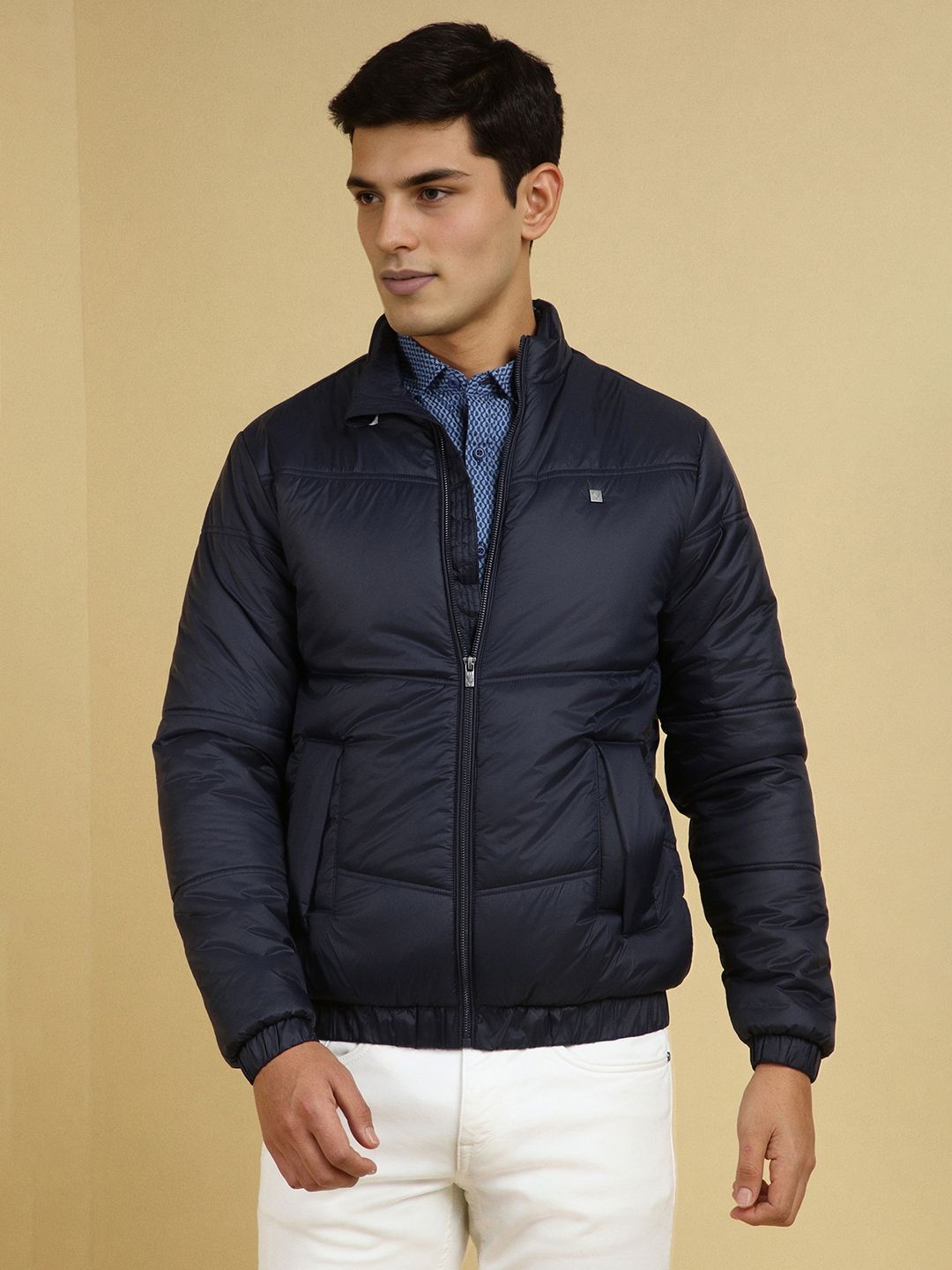 

Allen Solly Men Stand Collar Solid Casual Padded Jacket, Navy blue