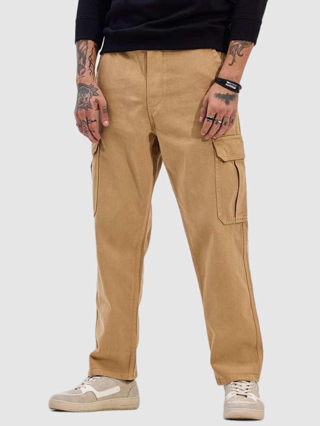 

Snitch Men Beige Plain Loose Fit Jeans