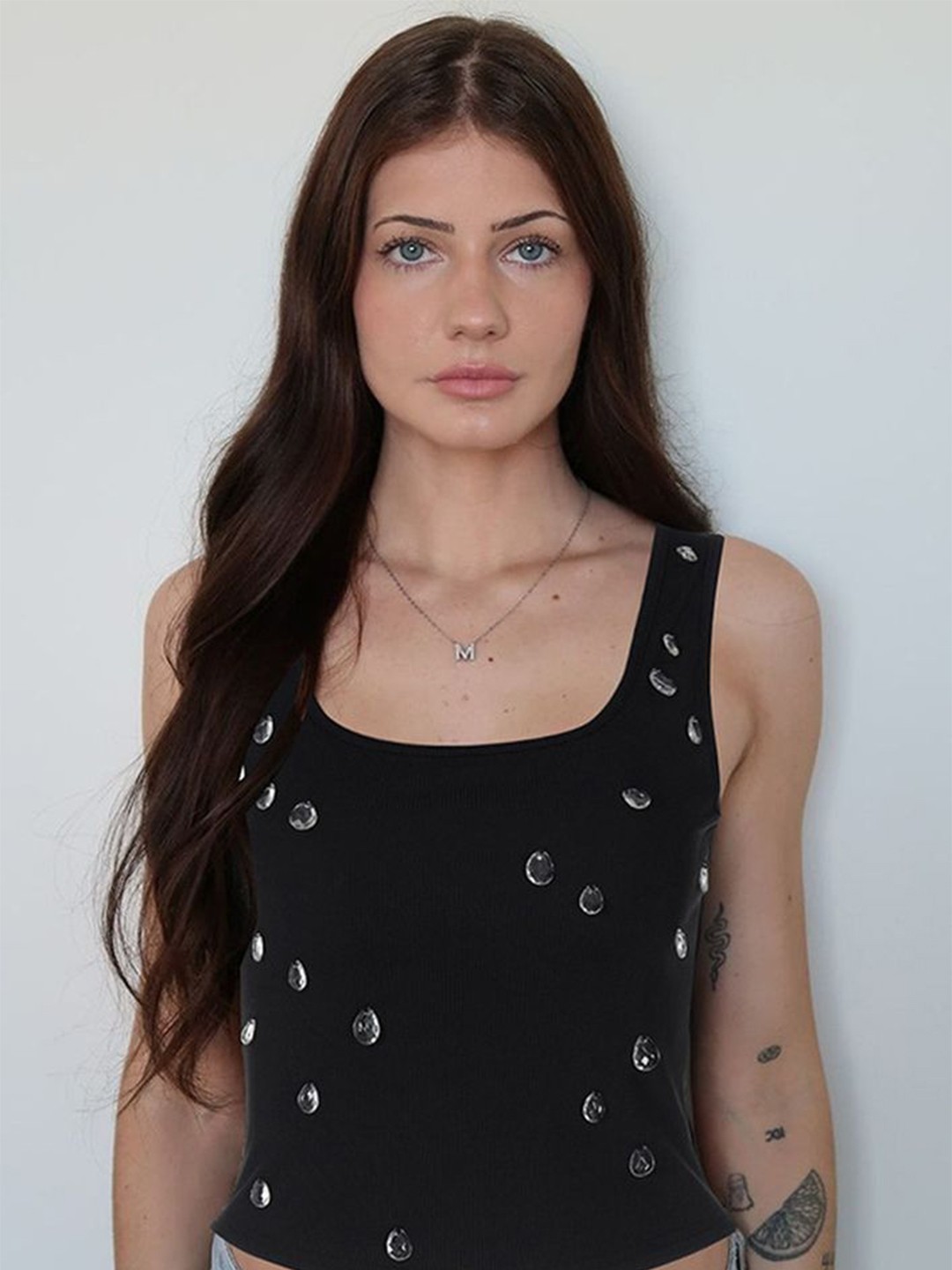 

LULU & SKY Women Embellished Tank Top, Black