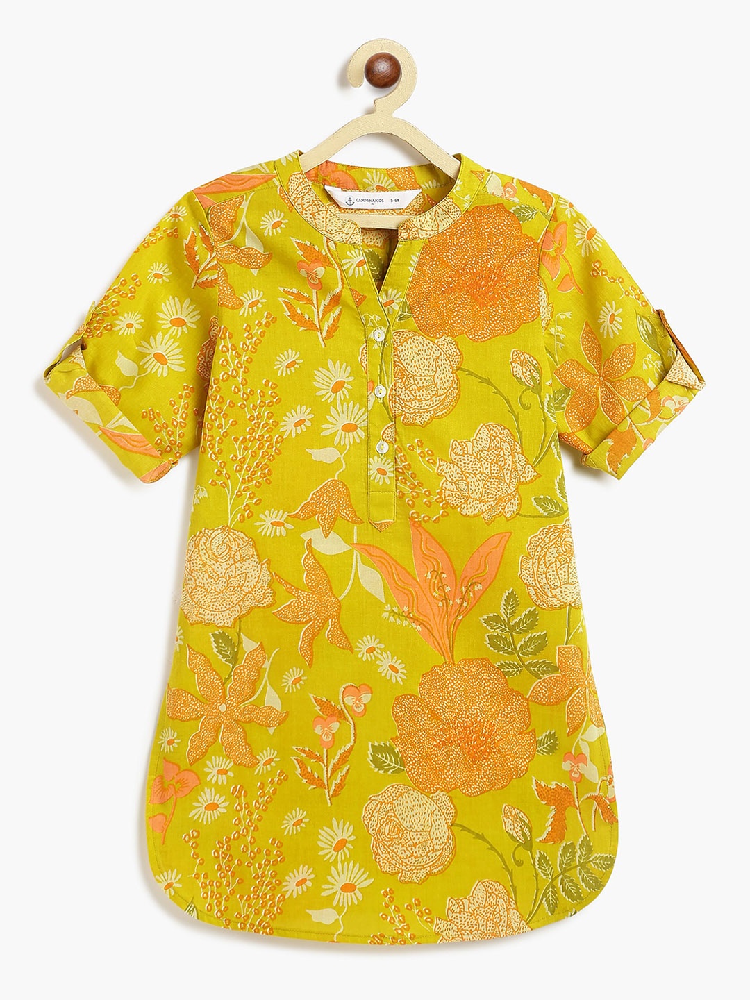 

Campana Girls Floral Printed Cotton Kurta, Lime green