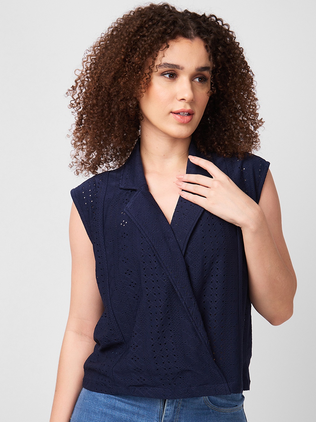 

Iti Women Self Design Wrap Top, Navy blue