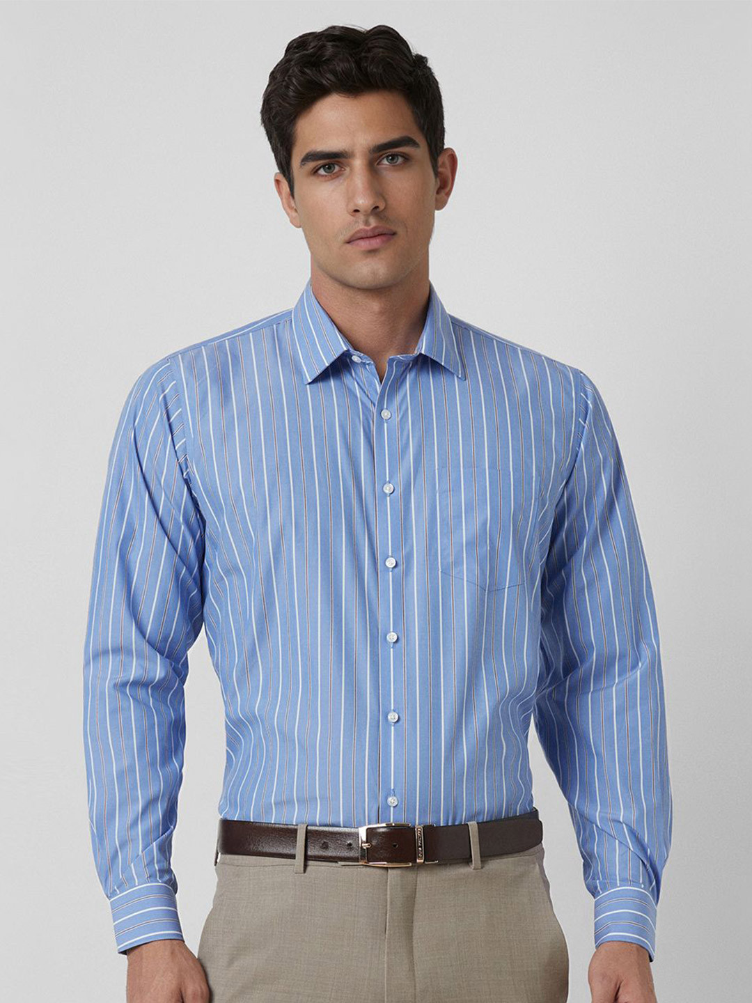 

Van Heusen Men Slim Fit Spread Collar Vertical Striped Cotton Formal Shirt, Blue