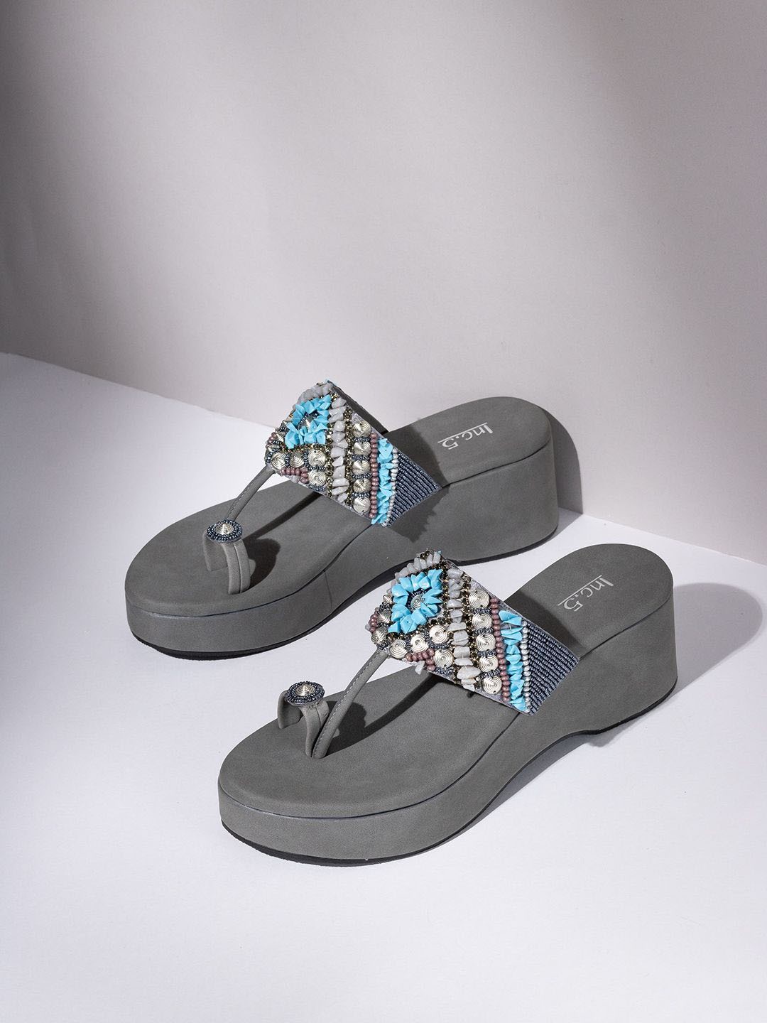 

Inc 5 Women Embellished Platform Sandals, Grey