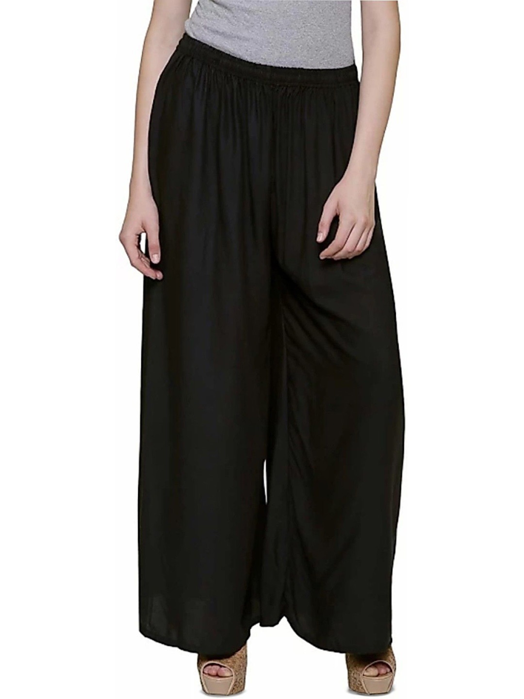 

FAMBEE Women 2 Flared Knitted Palazzos, Black