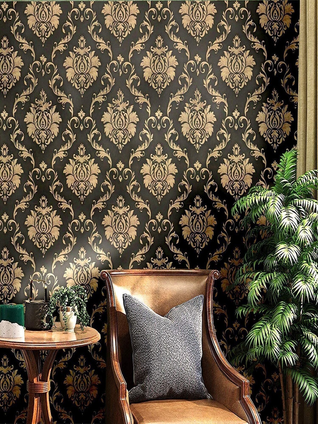 

ANNA CREATIONS Black & Beige Floral Printed Self-Adhesive Decorative Wall Sticker