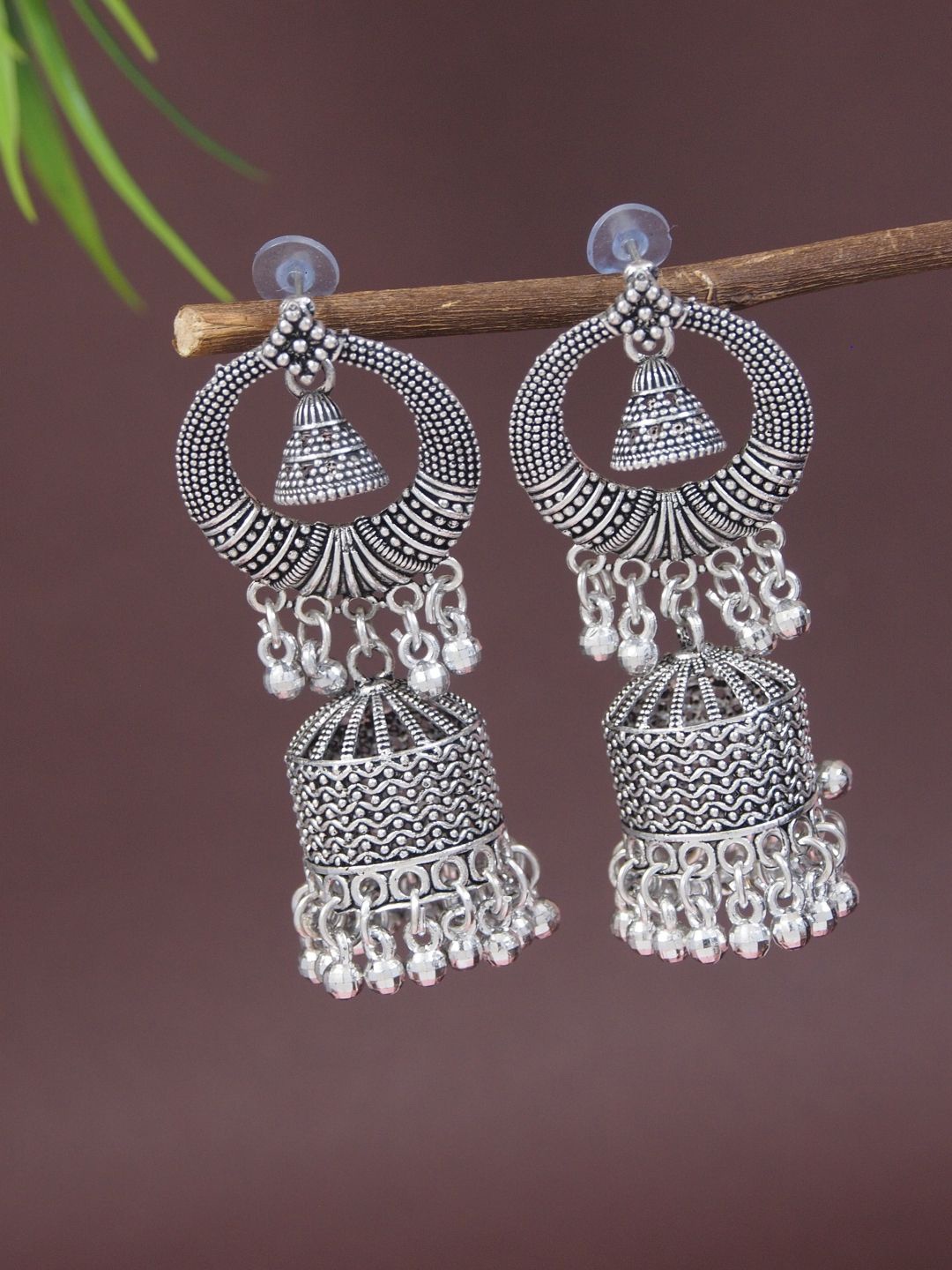 

I Jewels Contemporary Jhumkas Earrings, Silver