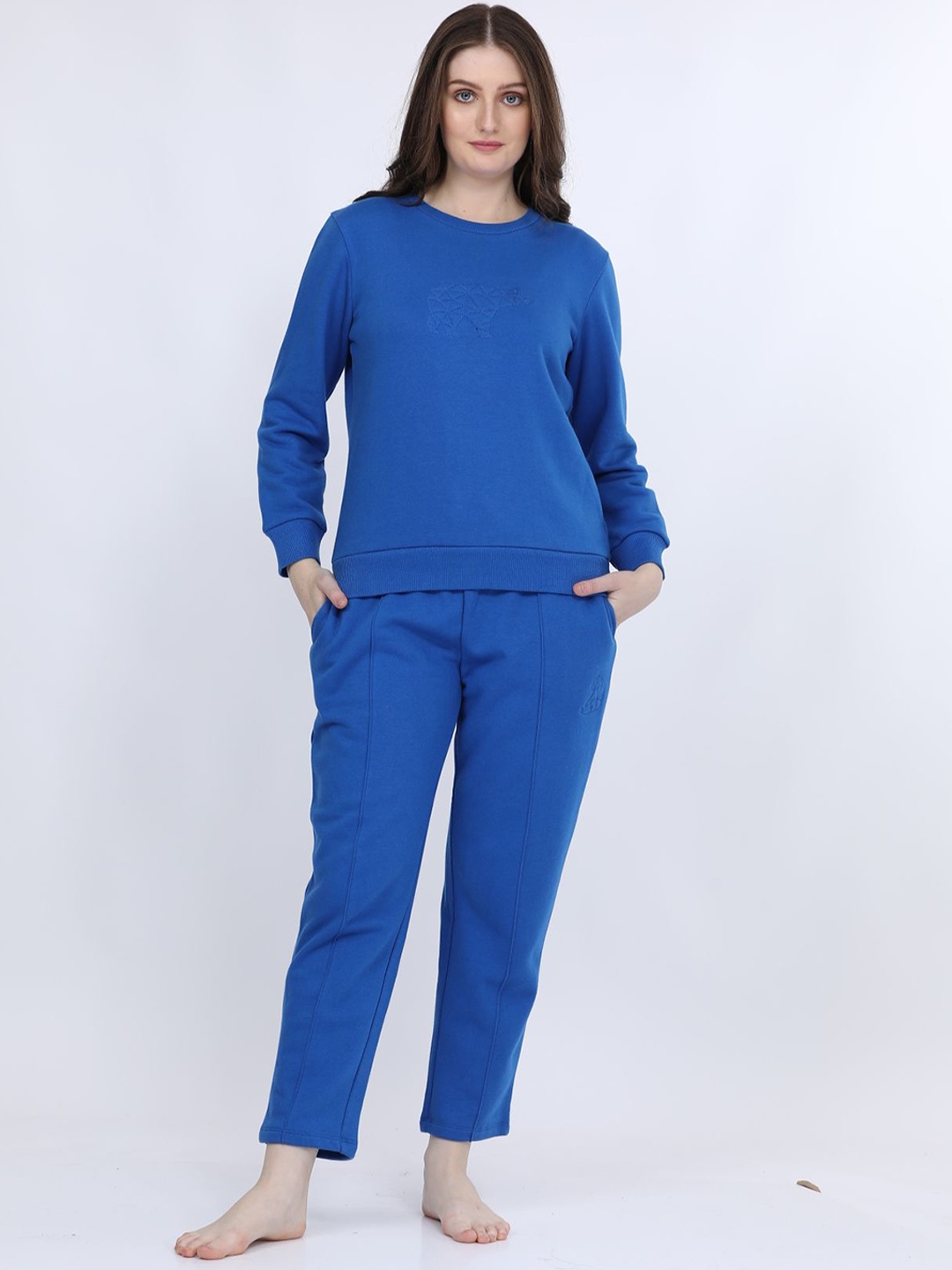 

MAYSIXTY Women Round Neck Top & Trousers NightSuits, Blue