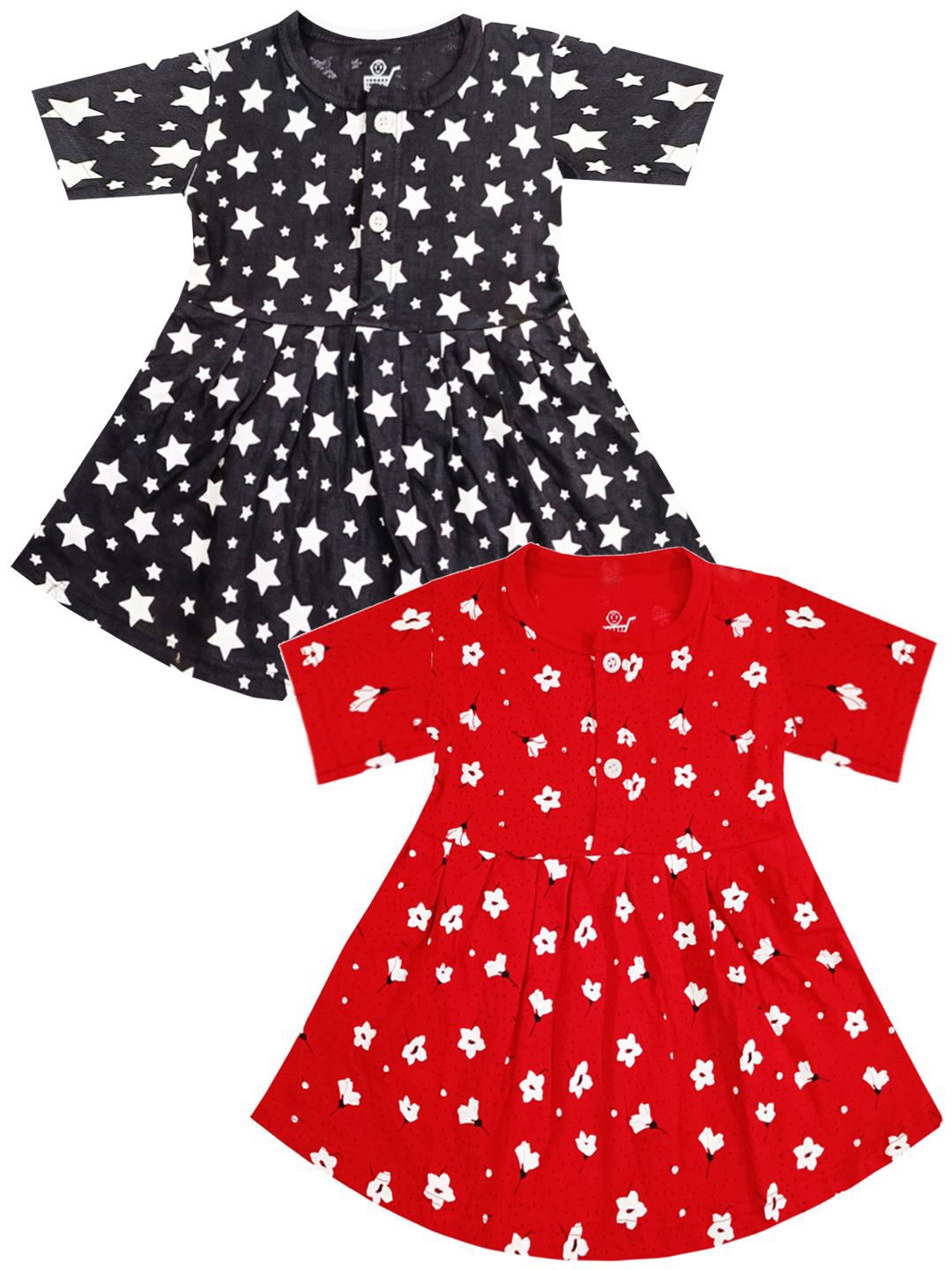 

KidzzCart Girls Pack Of 2 Floral Printed Cotton Fit & Flare Dress, Black