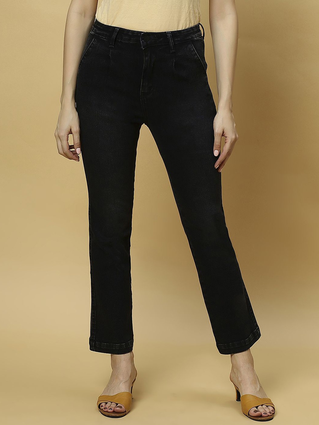 

Rea-Lize Women Straight Fit Low-Rise Stretchable Jeans, Black