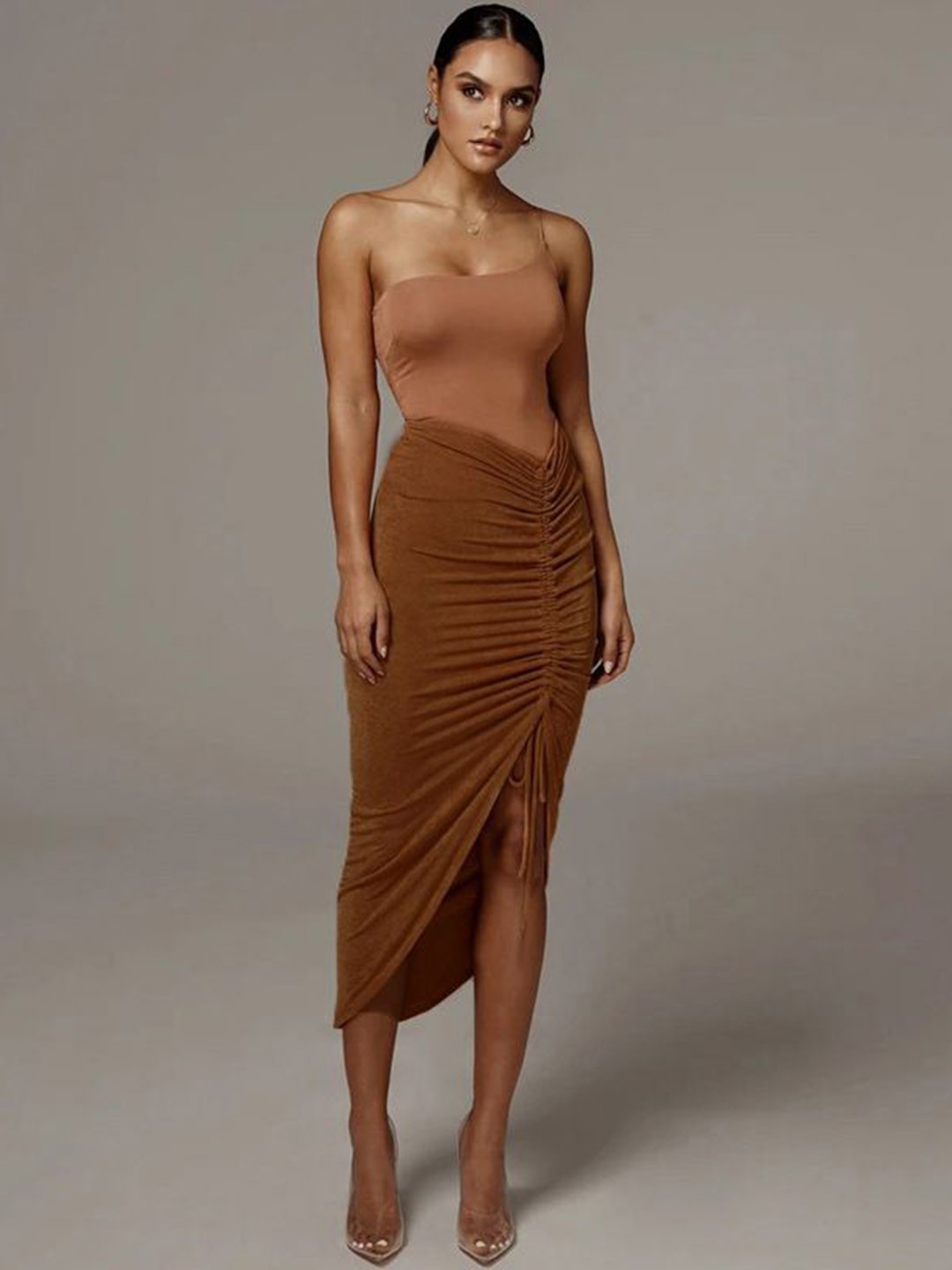 

StyleCast x Revolte Drawstring Detail Drape Pencil Skirt, Brown
