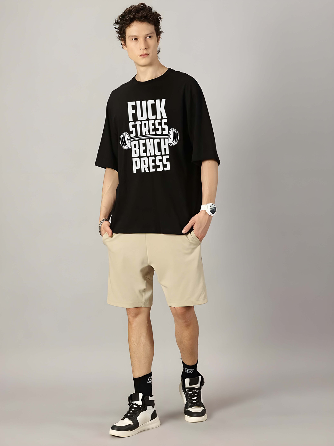 

Krimmple Men Drop-Shoulder Sleeves Pure Cotton T-shirt, Black