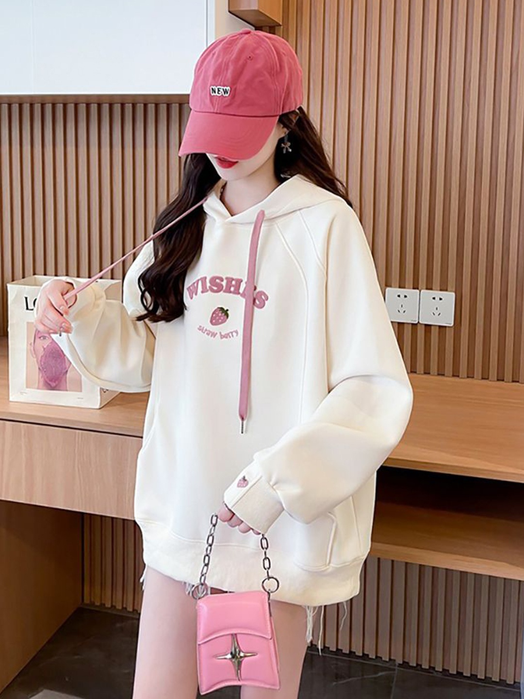 

StyleCast x Revolte Women Printed Hooded Sweatshirt, Beige