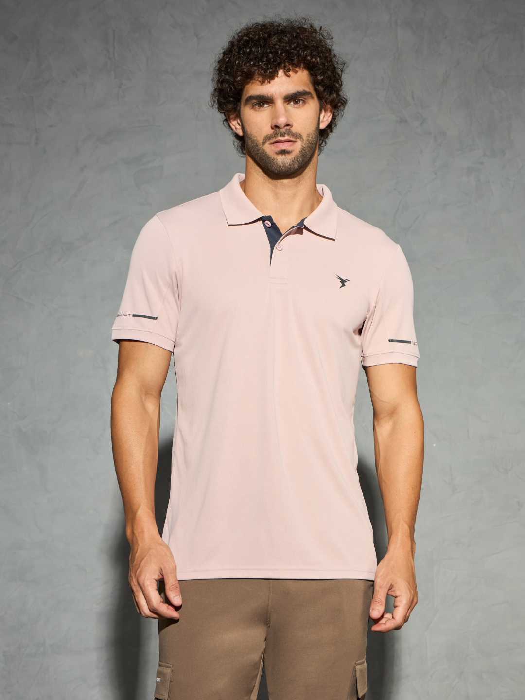 

Technosport Men Solid Polo Collar Antimicrobial Slim Fit T-shirt, Peach