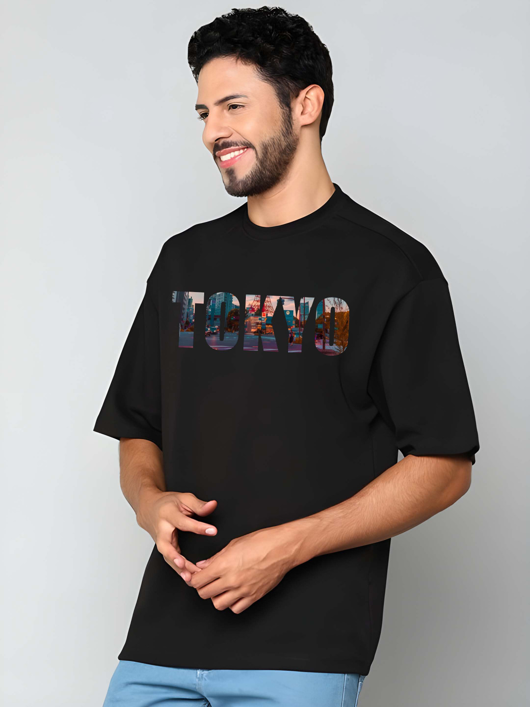 

Krimmple Men Typography Printed Round Neck Cotton Relaxed Fit T-shirt, Black