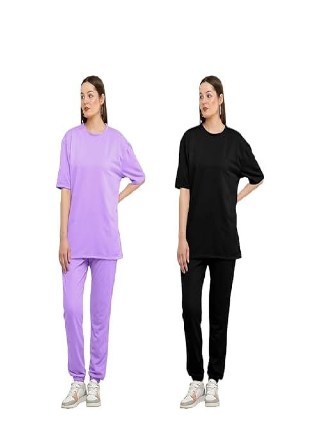 

NOTWILD Pack Of 2 Oversized Cotton T-Shirt & Joggers Co-Ords, Lavender