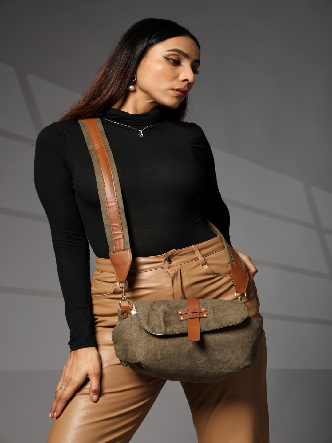 

ENSAC Women Solid Crossbody Sling Bag, Brown